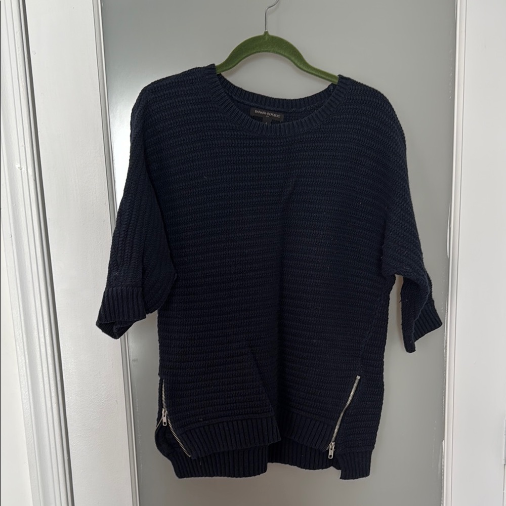 Black Knit Sweater with Zipper Accents